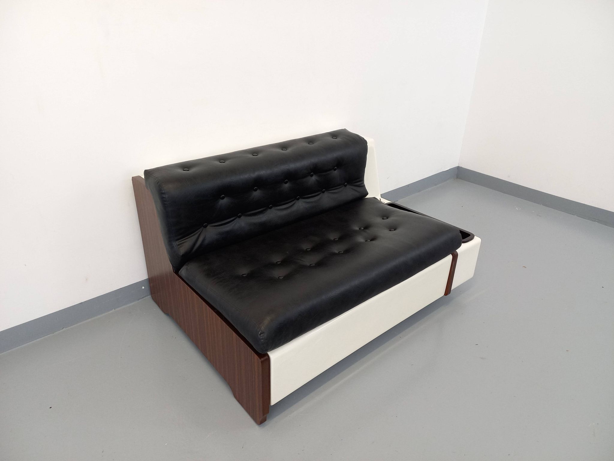 Vintage sofa bed bench with integrated lighting, Italian design Beka Tortuga, in skai, fiber