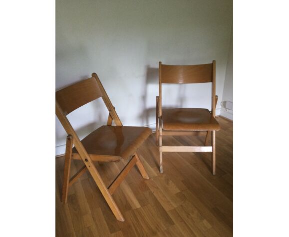 Set of 2 folding wooden chairs Stol Kamnik Yugoslavia | Selency