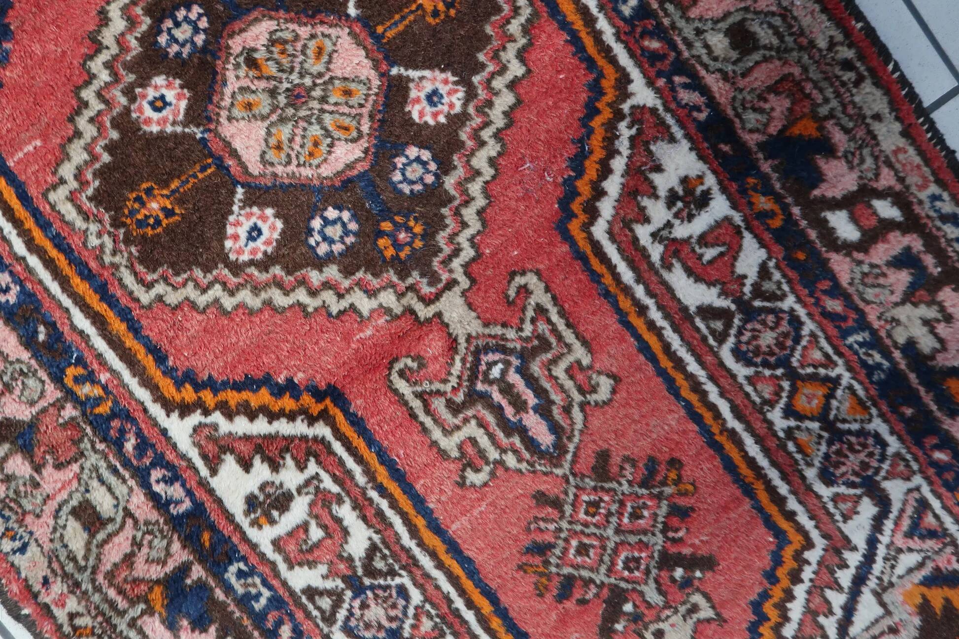 Handmade vintage Persian Hamadan rug 93cm x 196cm 1970s