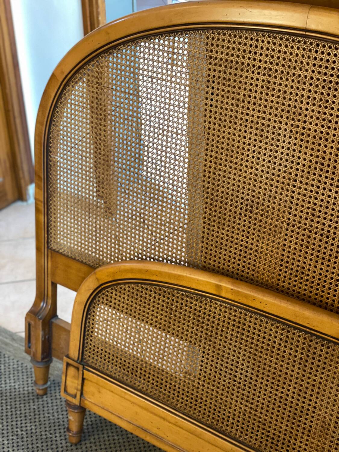 Solid oak and rattan headboard