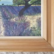 Oil on Canvas Landscape Almond Trees and Lavenders signed Jean Claude Fer