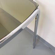 Vintage curved rectangular dining table in smoked glass and chrome metal