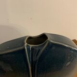 Yves Mohy grey porcelain blue lens vase for Virebent 1970