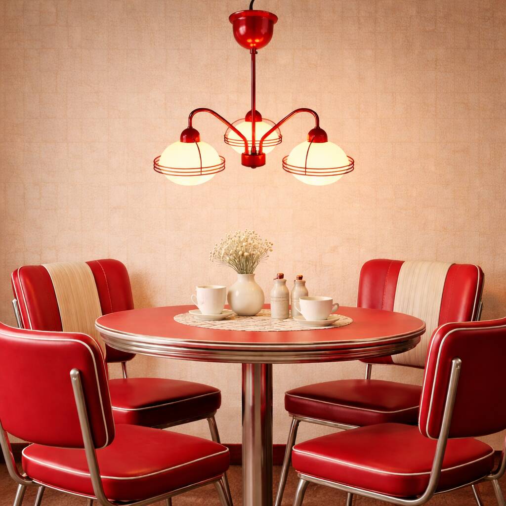 Lampe pendentif vintage rouge de l'ère spatiale / lustre (Stilnovo) Sputnik