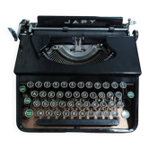 Japy portable typewriter, shiny black metal, 1950s