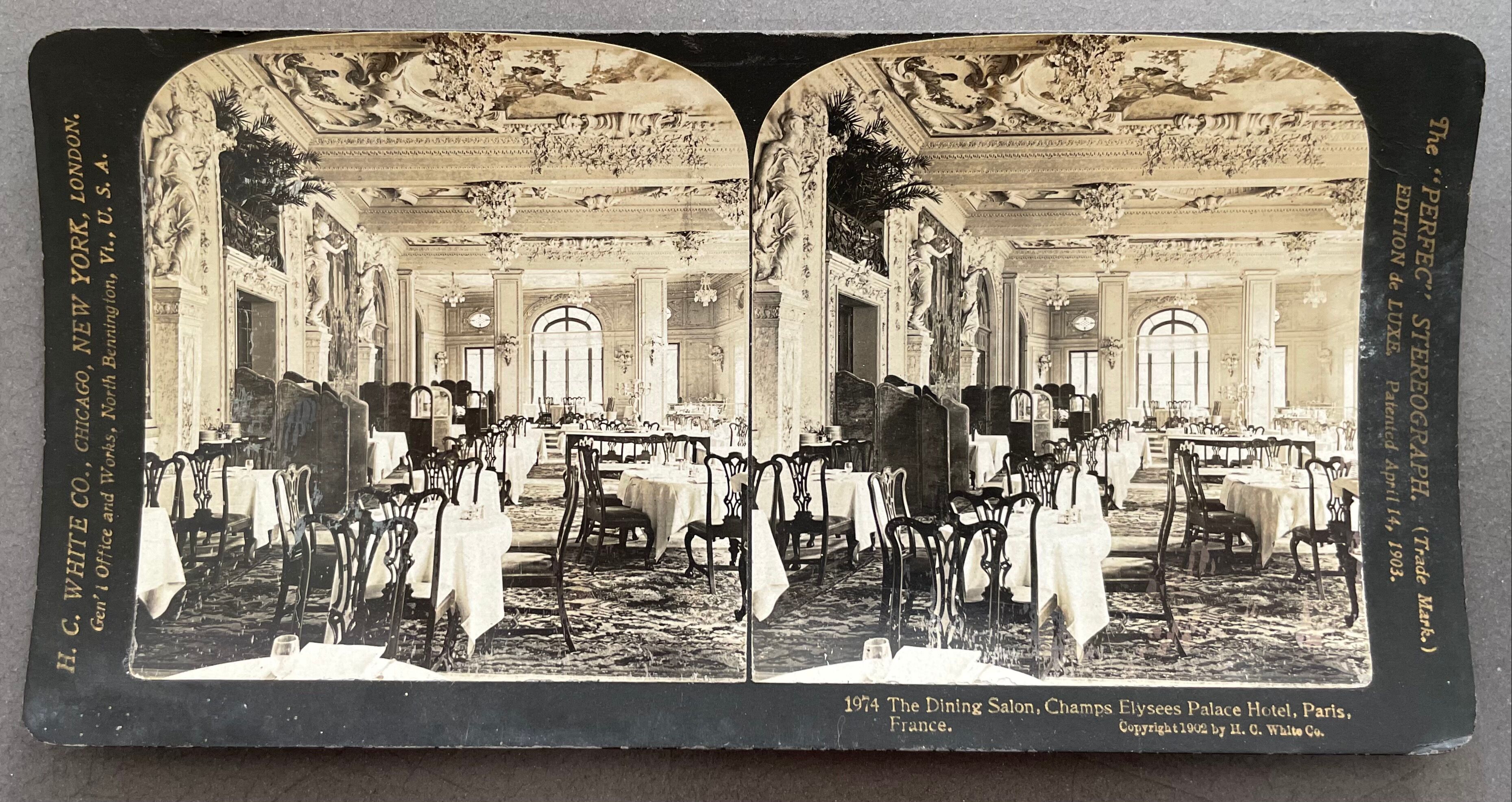 Old photography stereo, stereograph, luxury, albumine 1903 Palace Hotel des Champs-Elysées Paris