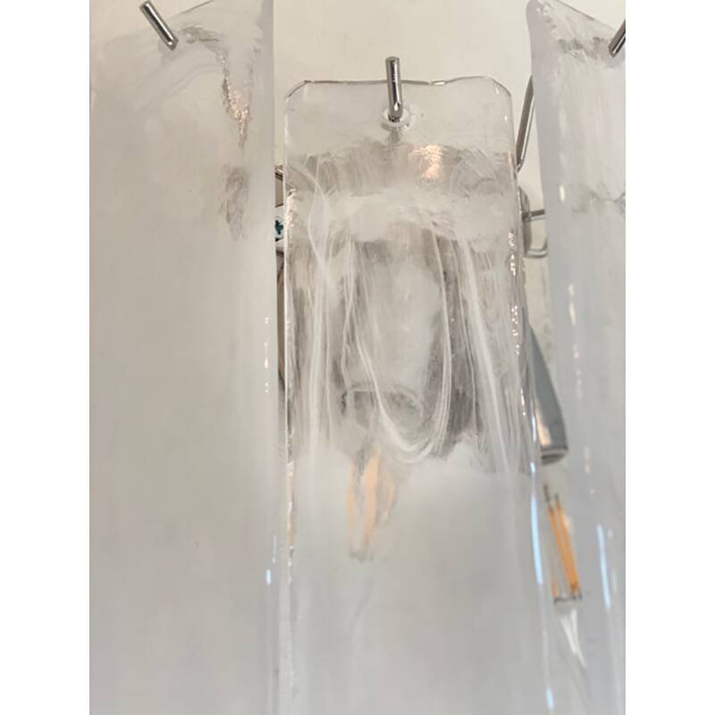 Venied-White Alabastro Strips “Listelli” Murano Glass Wall Sconce