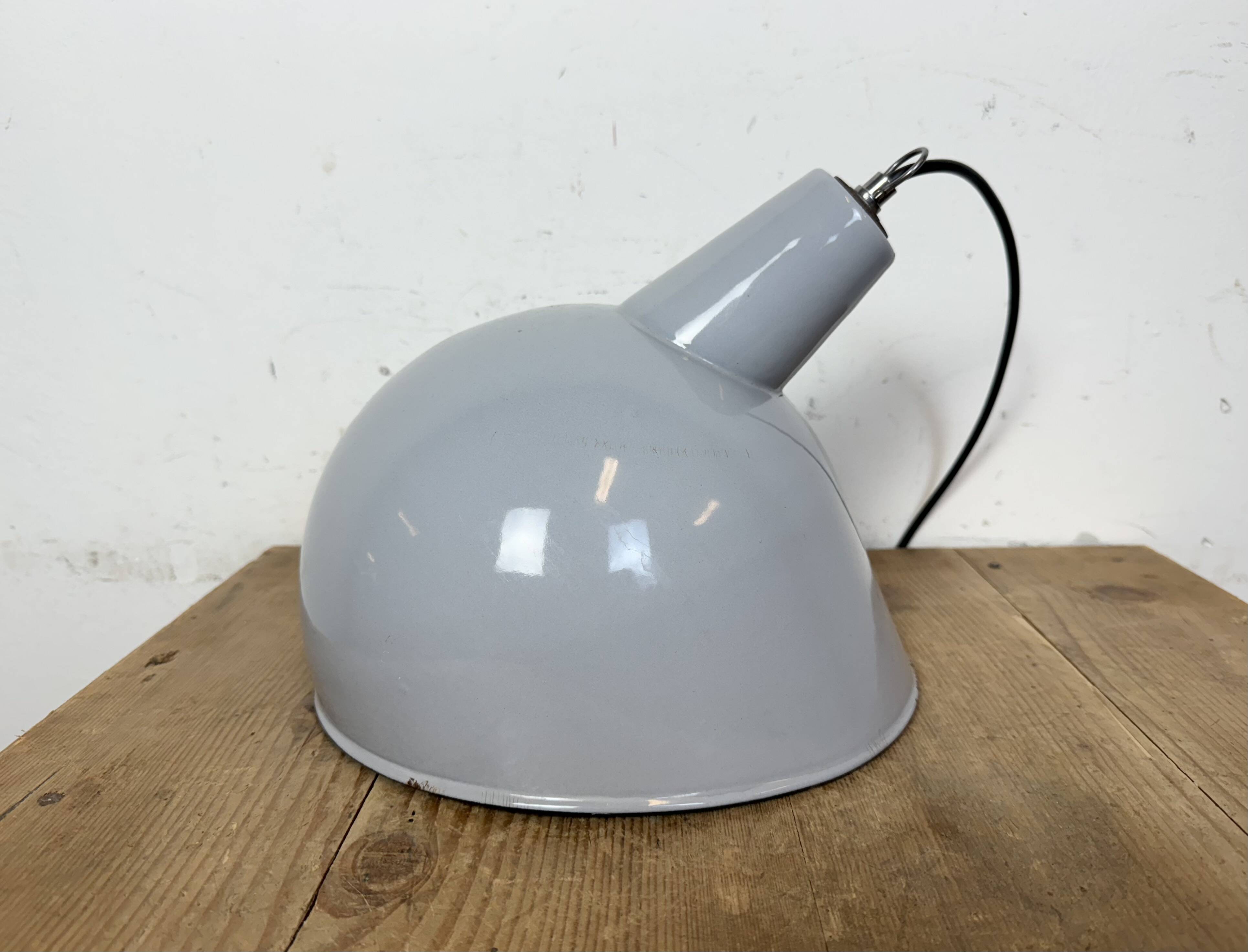 Industrial Grey Enamel Factory Pendant Lamp, 1960s