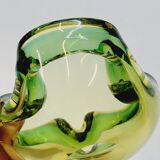 Empty Pocket Cup Ashtray Vintage Murano Glass Sommerso Green and Yellow