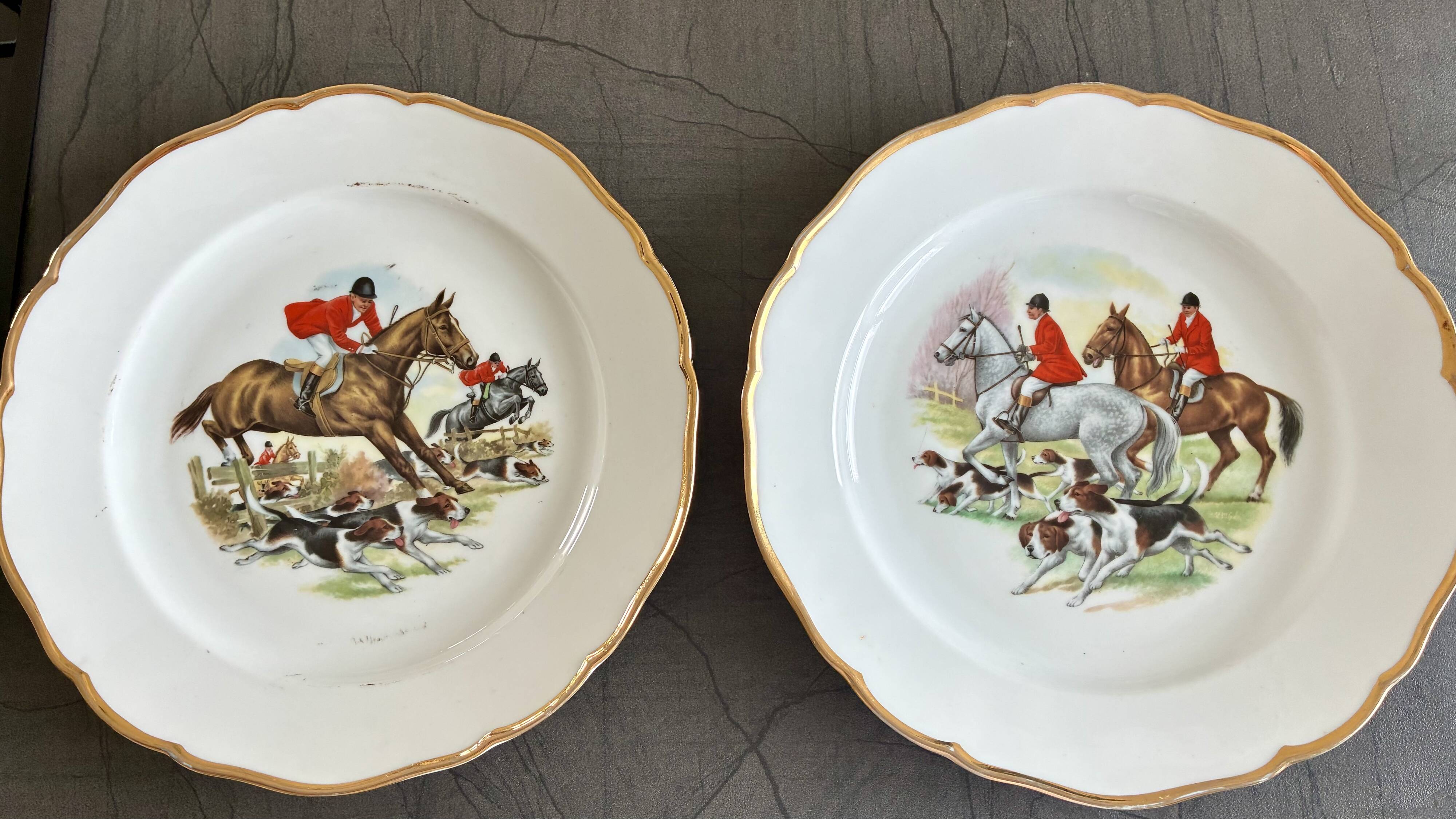 Vintage Limoges Porcelain Hunting Plates - Hand-Painted Equestrian x 2