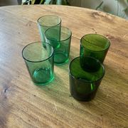 Lot of 5 vintage green glasses - Lesieur et Lever oil
