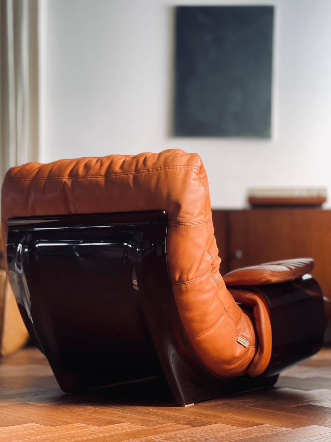 Marsala leather armchair Ligne Roset vintage 1970s