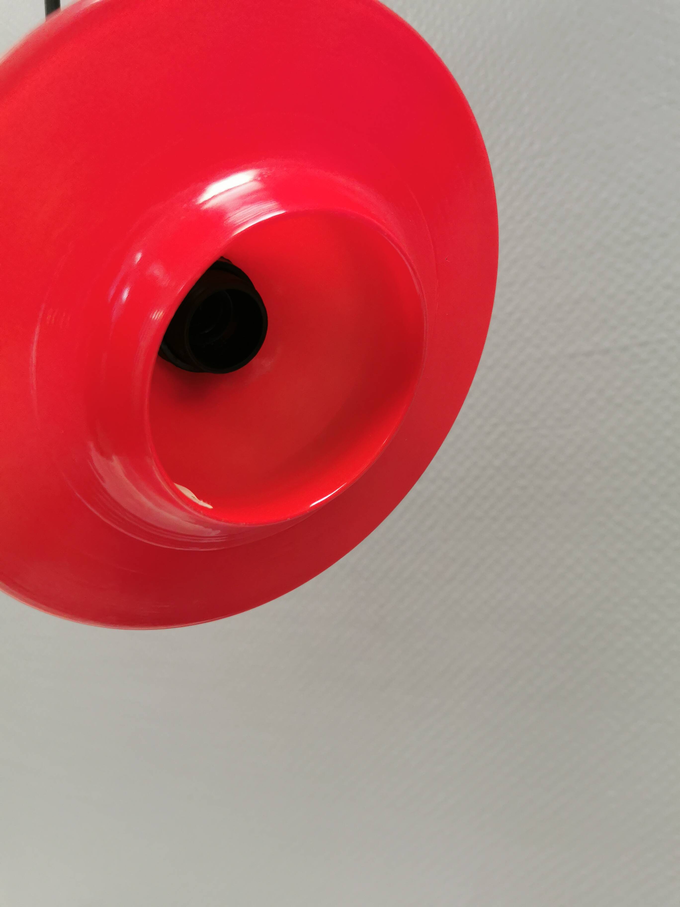 Red UFO glass lamps from the early 90s, Danish and made by Design Light