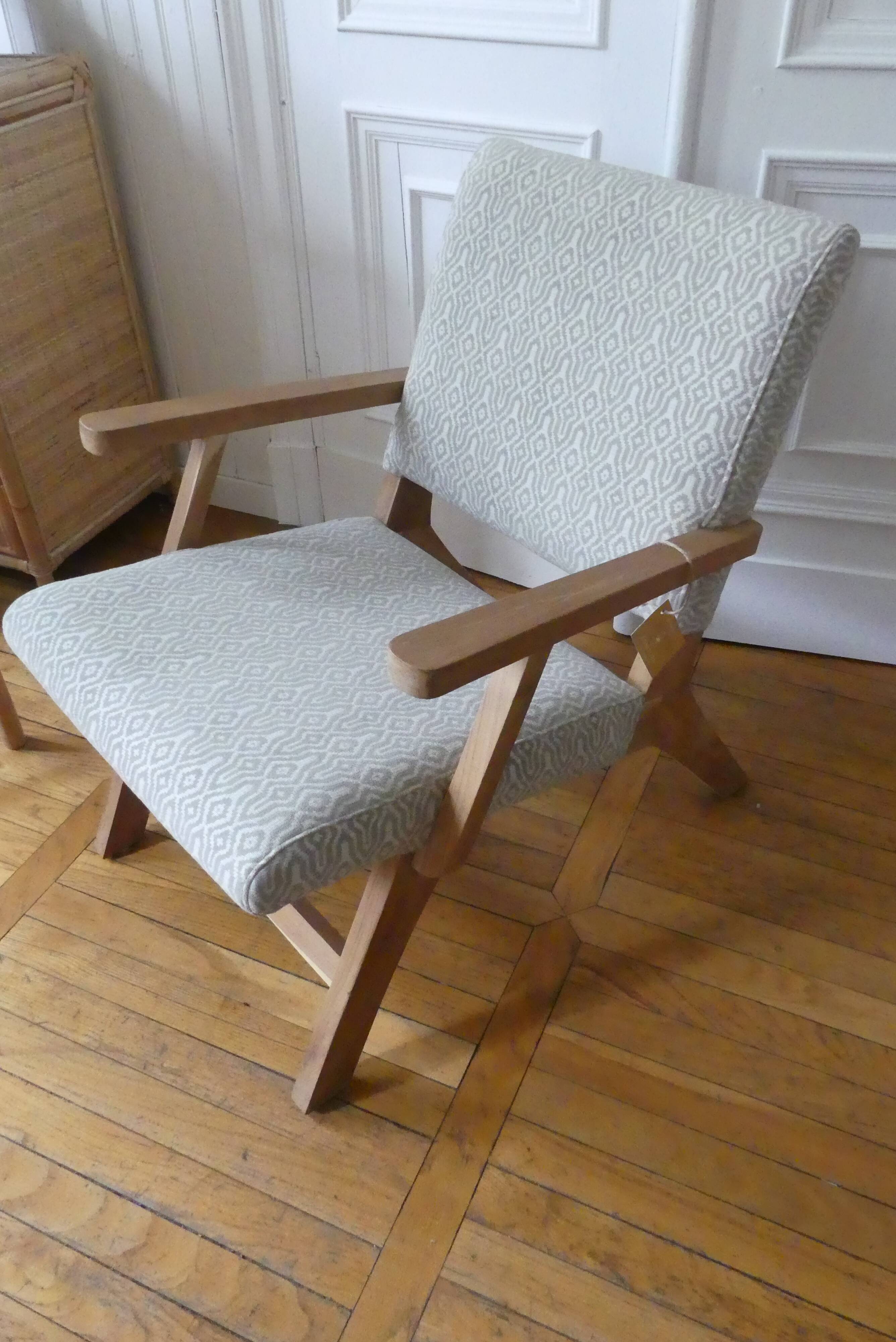 Teak armchair and fabric