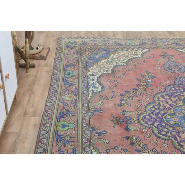 1970s Vintage Persian Handmade Wool Pink Area Rug  283x392
