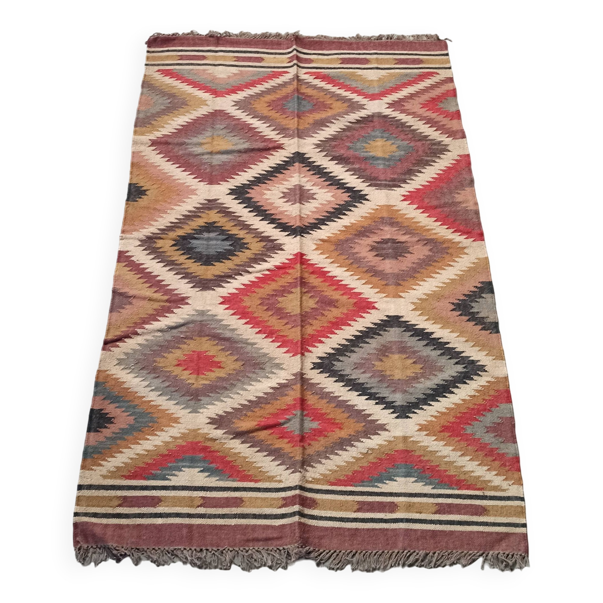 Tapis kilim en toile de jute et coton. 155cm x 270cm