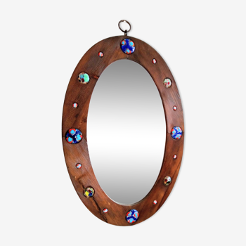 Capo Esmaltes vintage mirror 1960 wood and enamel