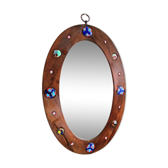 Capo Esmaltes vintage mirror 1960 wood and enamel