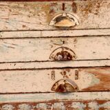 Antique 9-drawer workshop cabinet in Burmese teak with original ecru patina