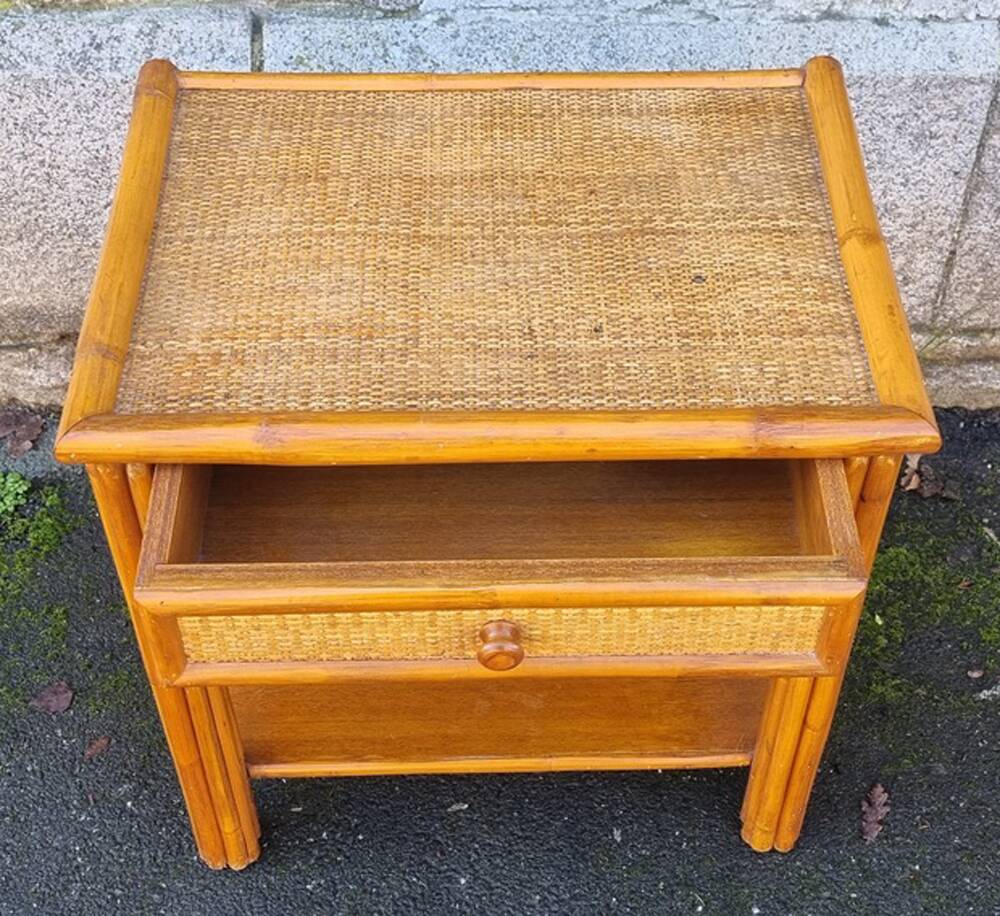 Pair of Maugrion bedside tables for Roche Bobois, bamboo, rattan 70s