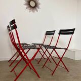 Set of 4 folding leather and metal chairs Italian design Zanuso for Zanotta Celestina vintage