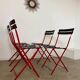 Lot de 4 chaises pliantes cuir et métal design italien Zanuso pour  Zanotta Celestina vintage