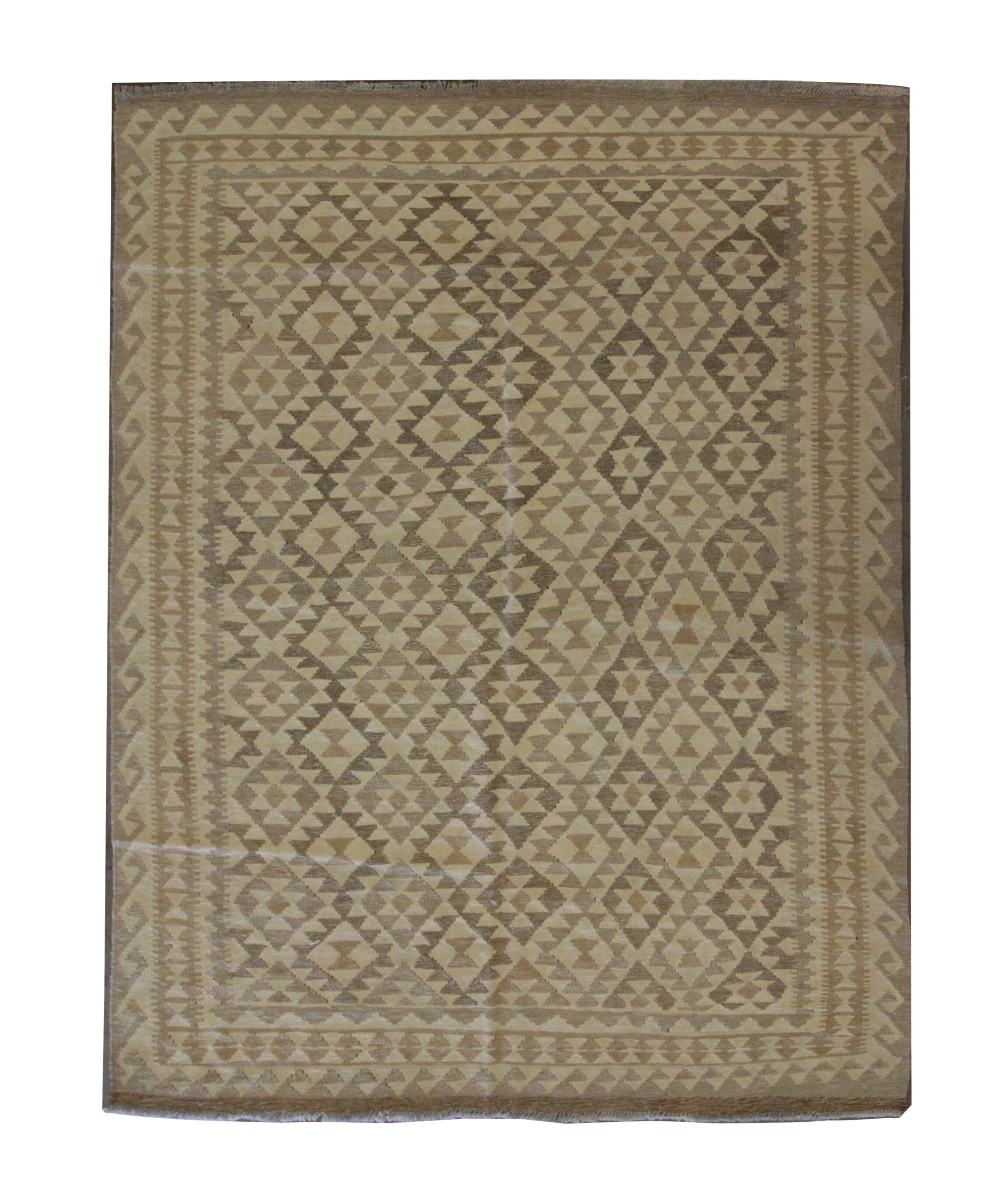 Beige cream scandinavian style kilim handmade flat-woven wool area rug- 198x155cm