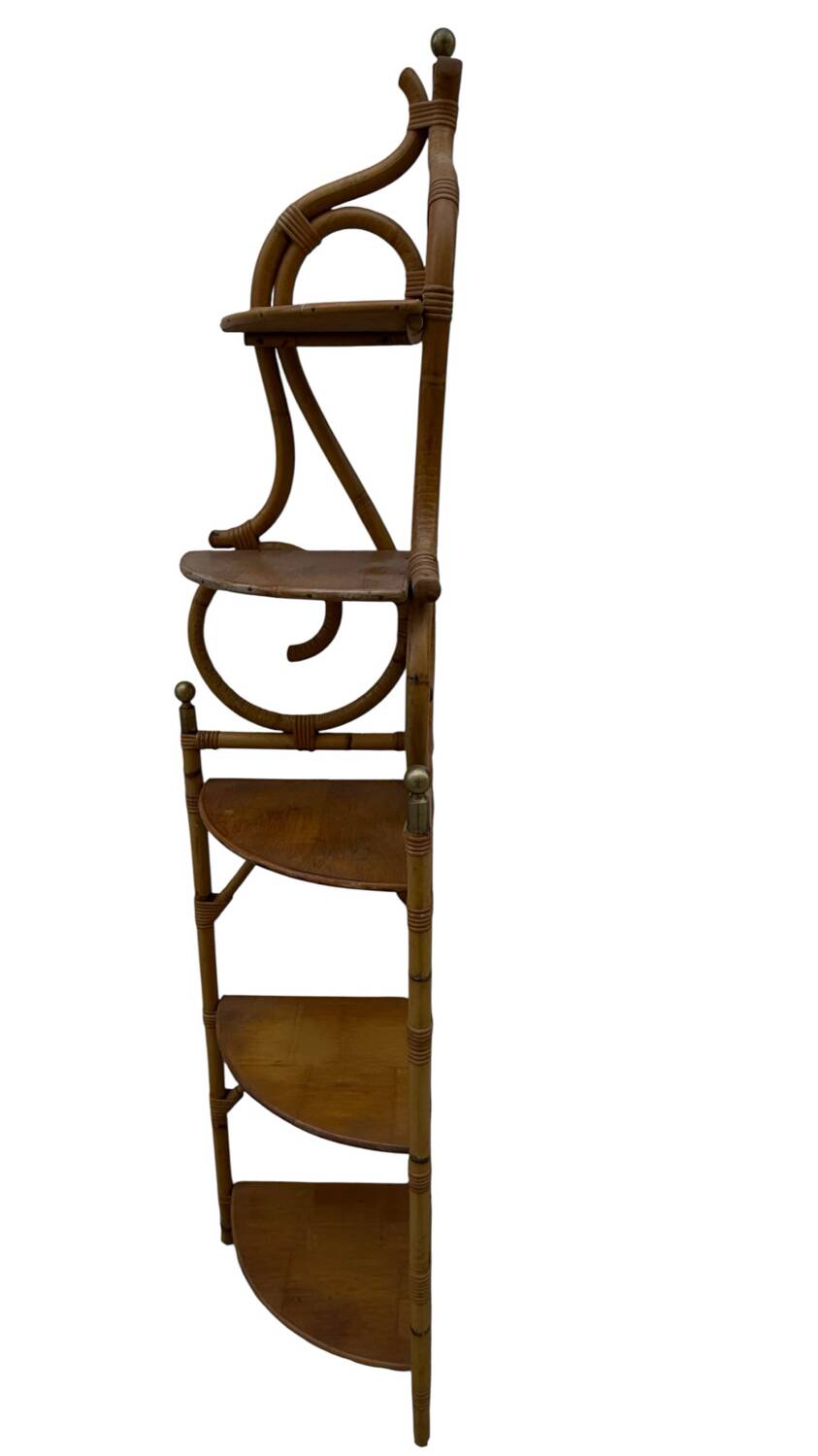 Magnificent 1960s French rattan corner shelf.