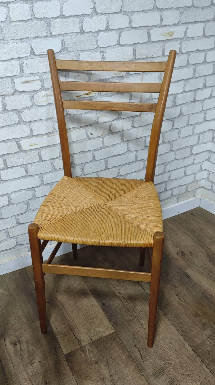 3 vintage wooden and rope chairs 1960