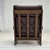 1970s, Scandinavian highback armchair, brown furniture leather, dark beech.