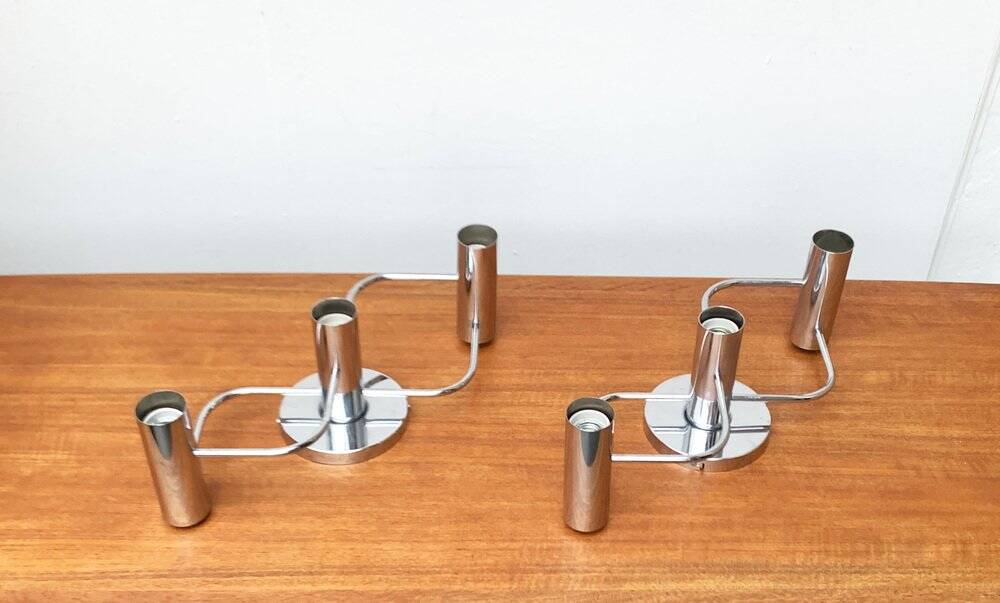 Chrome ceiling or wall lamp Space Age by Gaetano Sciolari for Leola, Germany, 1970s, set of 2