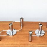 Chrome ceiling or wall lamp Space Age by Gaetano Sciolari for Leola, Germany, 1970s, set of 2