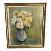 Nature morte bouquet de fleurs chrysanthèmes, huile sur toile
