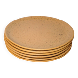6 assiettes plates en grès clair et moucheté de style campagnard