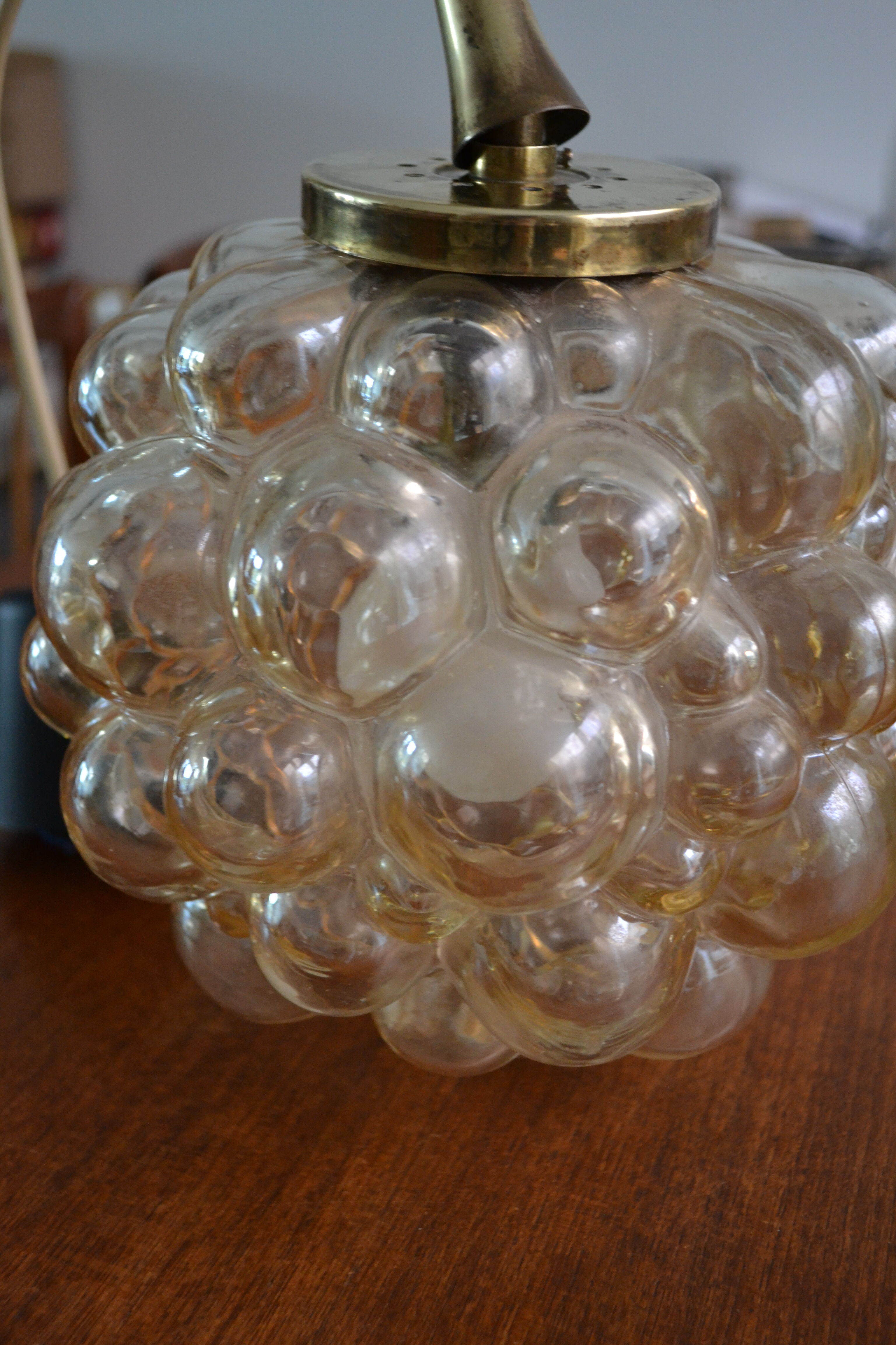 Hanging Helena Tynell amber glass bubbles 60s