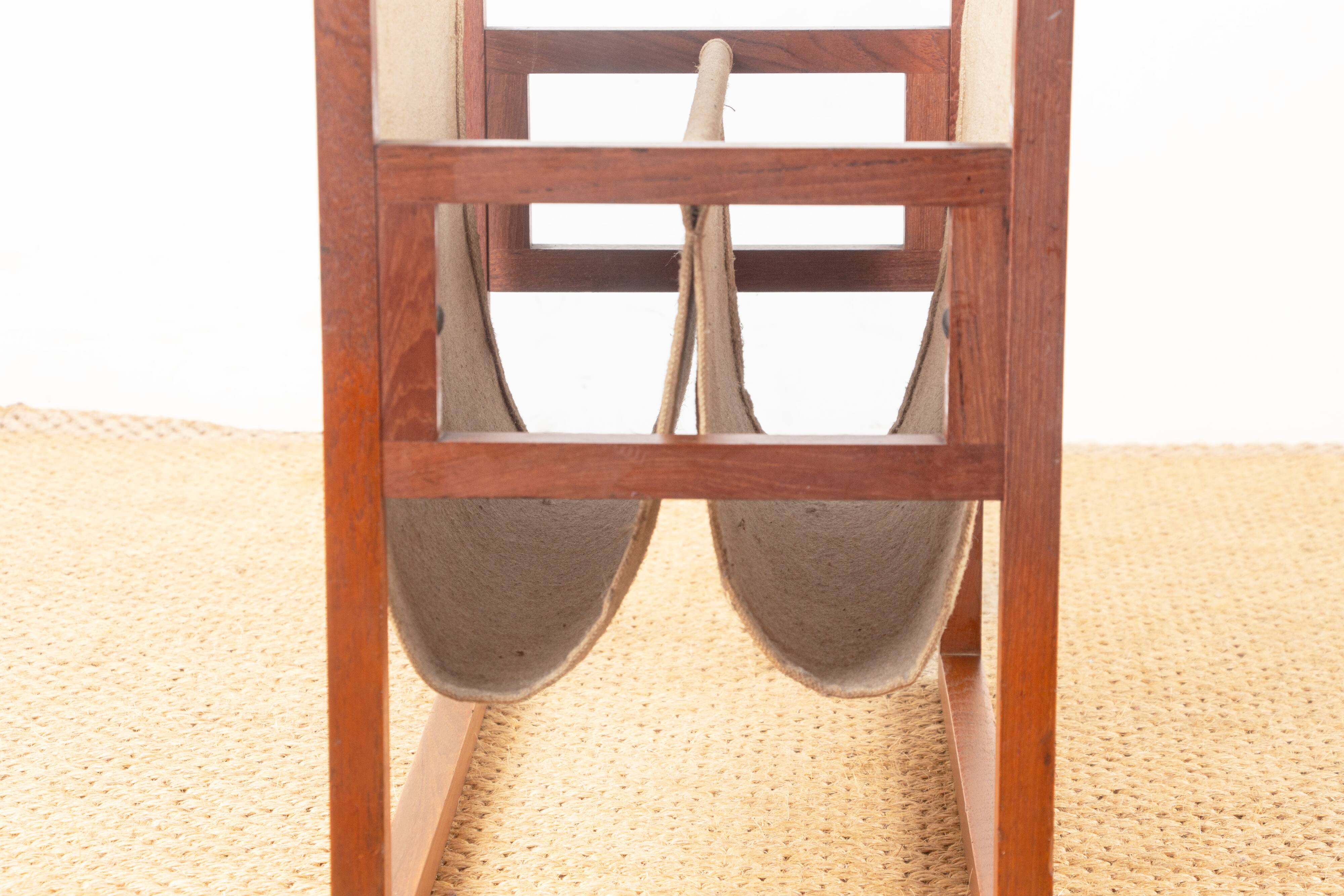 Danish magazine rack in teak and linen by Henning Wind-Hansen for Sika Møbler