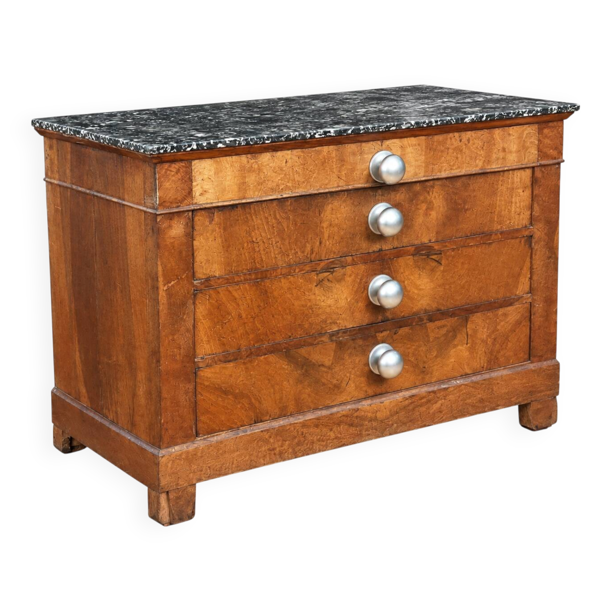 Restoration period commode in burl wood with Sainte-Anne marble top (19th century)