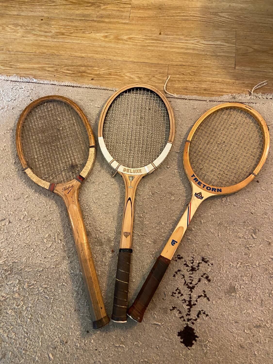 Set of 3 old tennis rackets