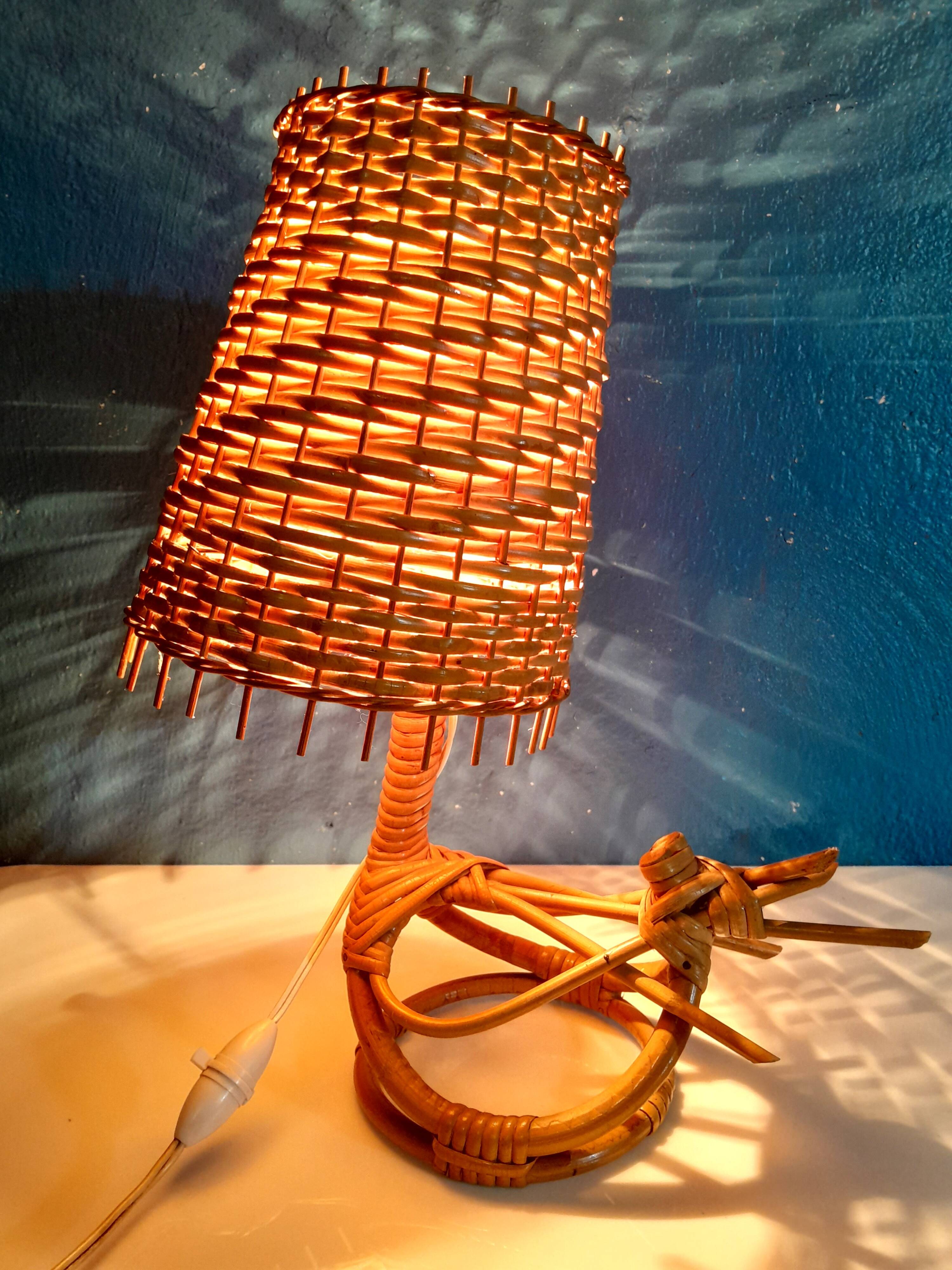 Lampe "oiseau" rotin 1960s