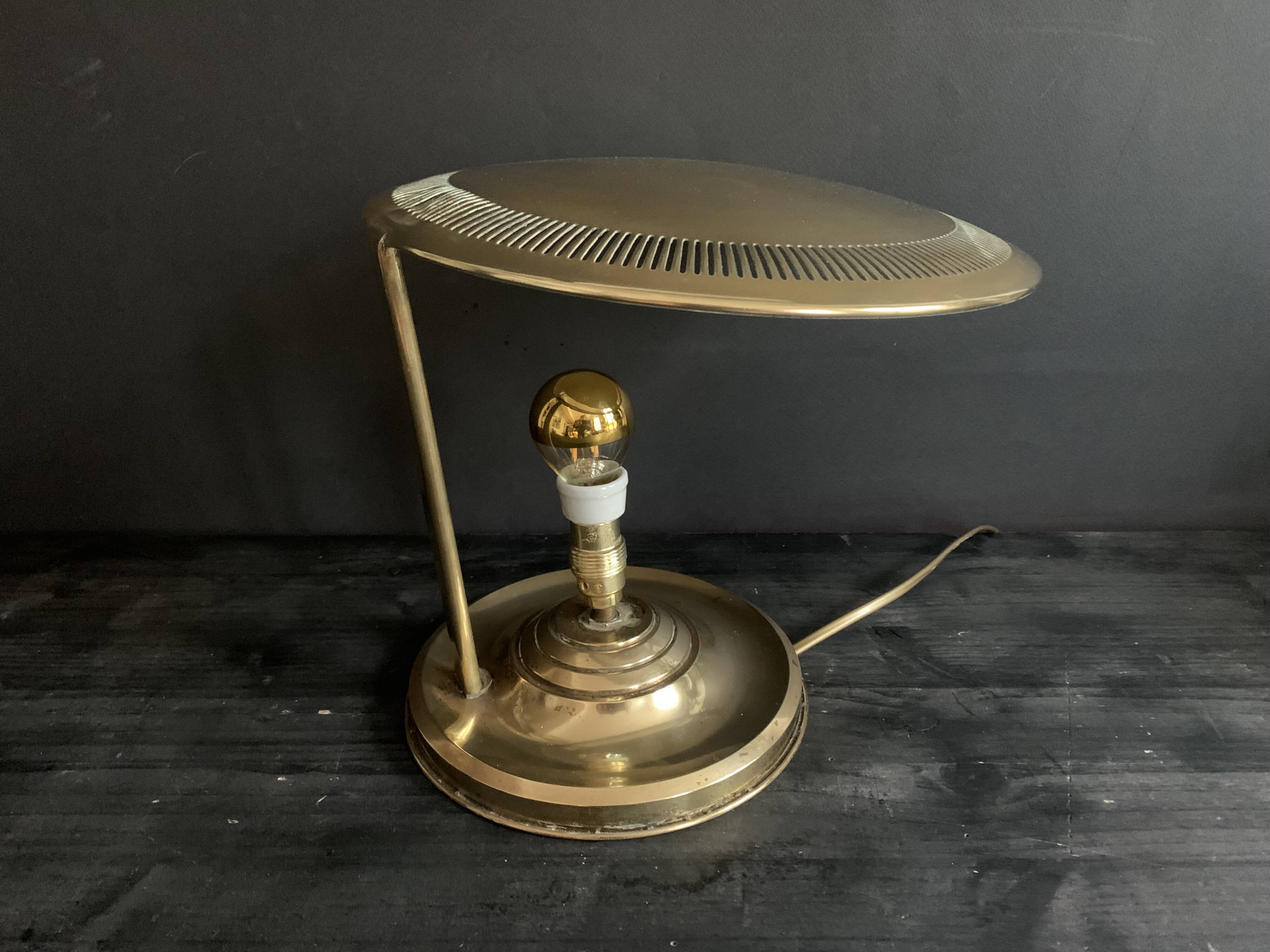 Bauhaus desk lamp, modernist in gilded brass, 1940s