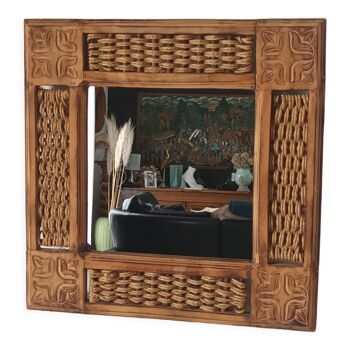 Miroir en bois sculpté et ficelle