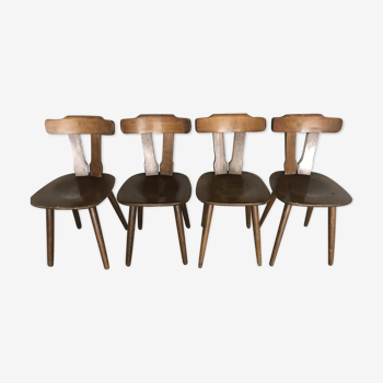 4 chairs Auvergnates brutalist wood