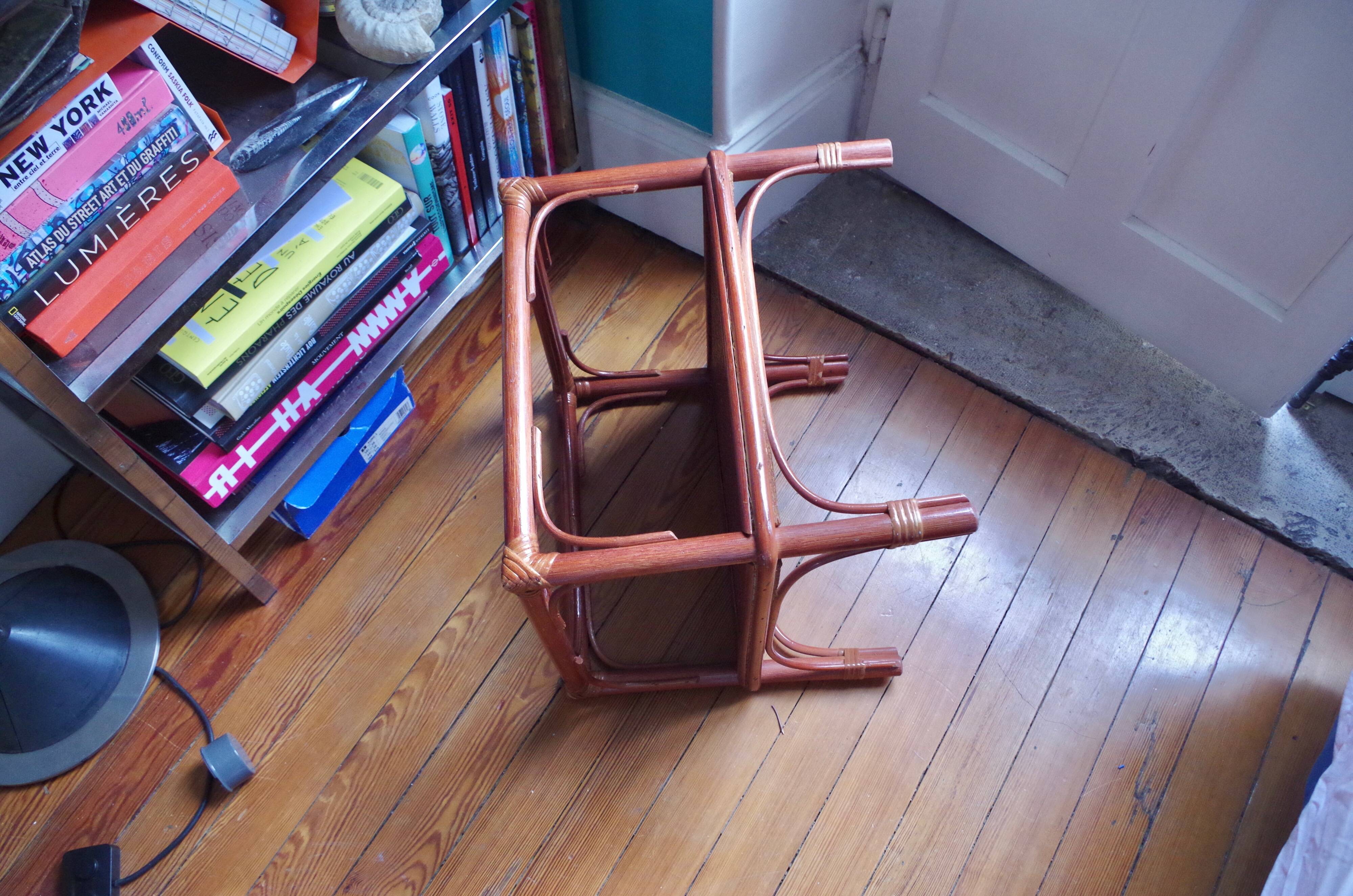 Varnished rattan coffee table and smoked glass top