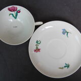 6 cups and sub-cups NBD Limoges illuminated by hand, floral patterns
