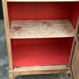 Vintage glass-fronted cabinet, raw wood, 1950s