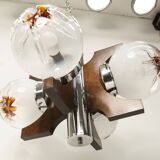 Lustre mazzega Murano 4 boules et teck 1960