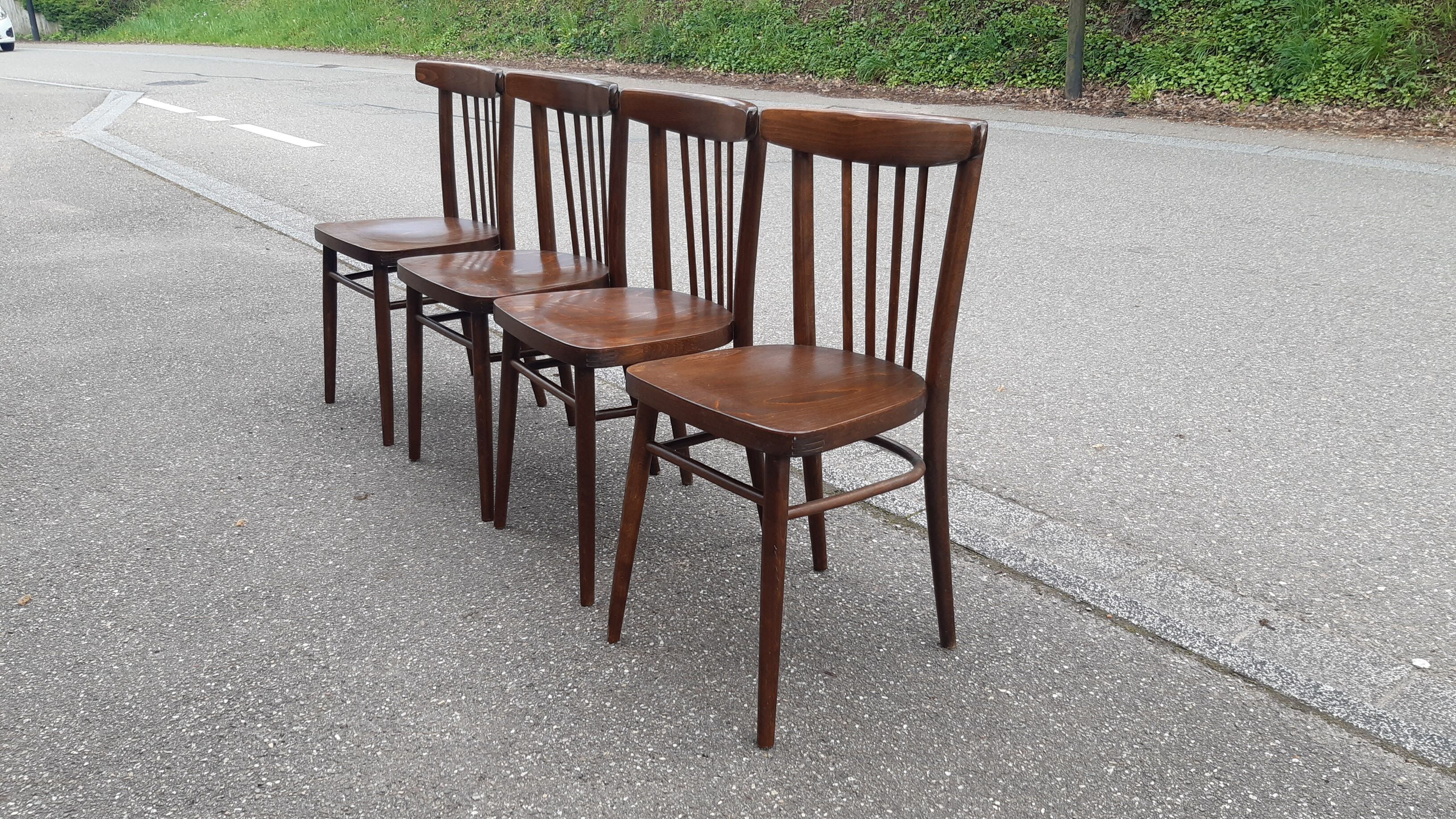 Curved wood bistro chairs edition Ton 1960