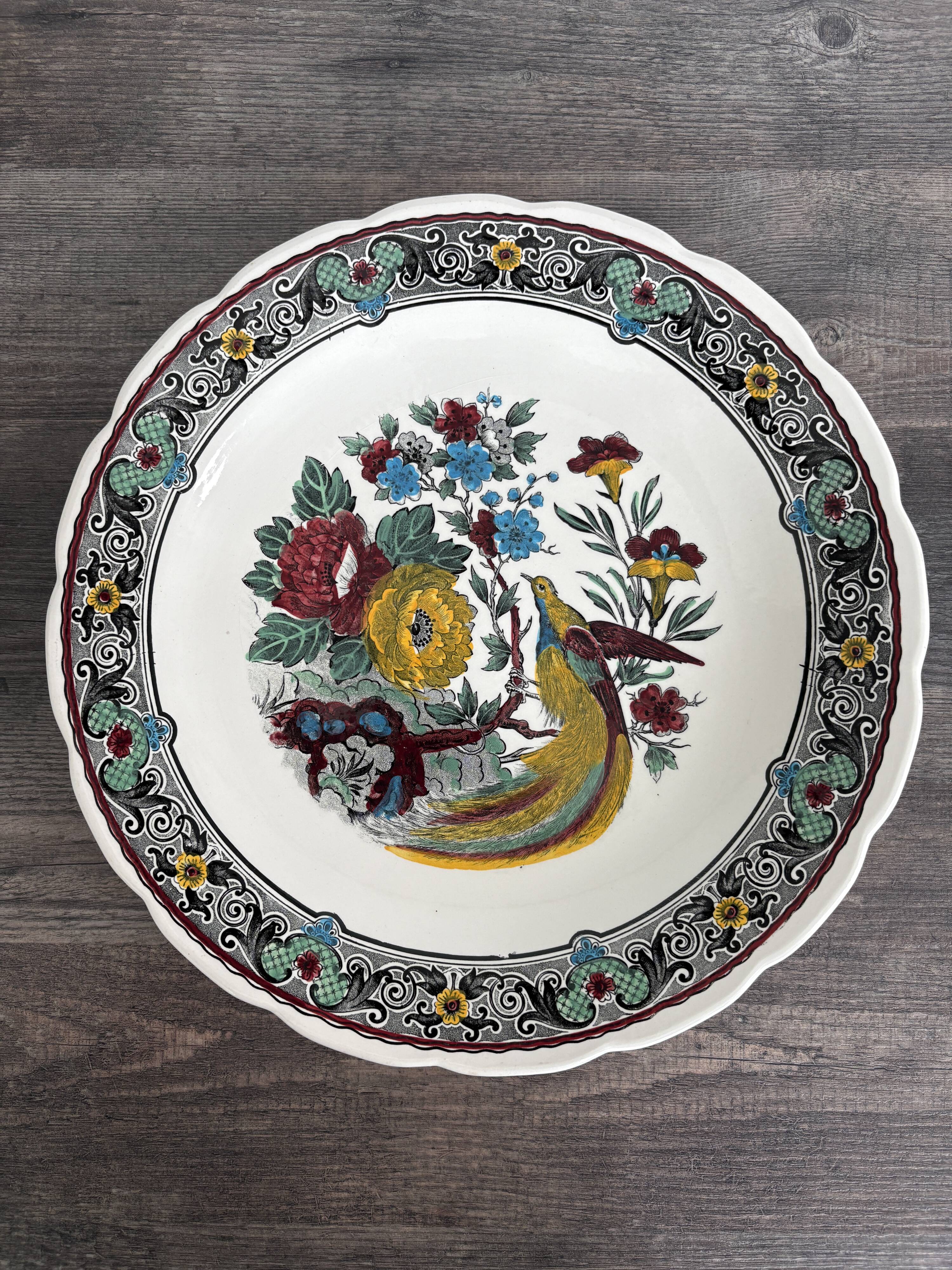 Large antique plate decorated with birds and flowers – Boch for Royal Sphinx