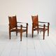 Pair of Scandinavian leather safari chairs