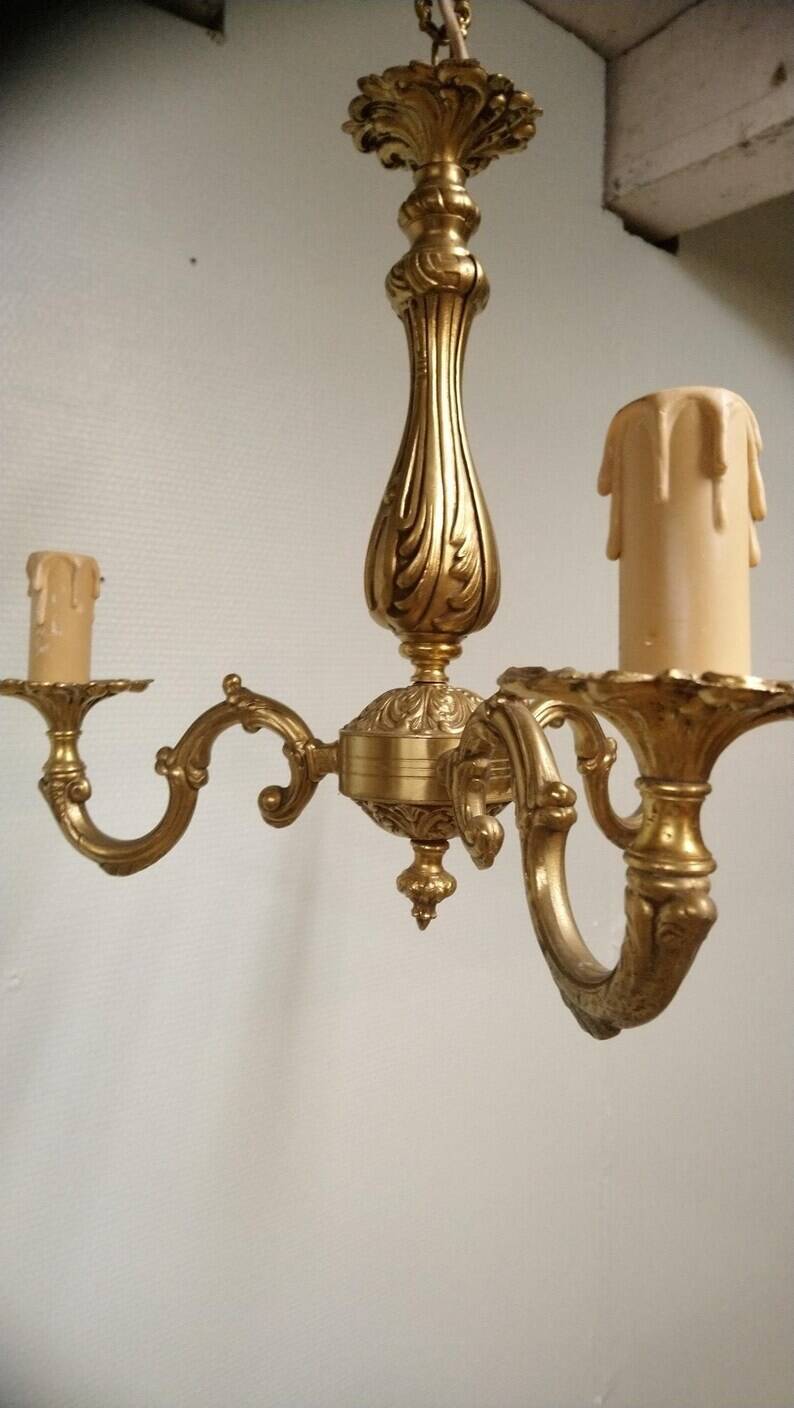 Louis xv bronze 3 branch chandelier vintage timeless elegance